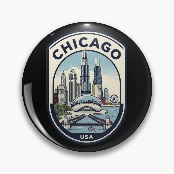 Item preview, Chicago Illinois Skyline Retro Travel Badge designed and sold by k3rstman1.