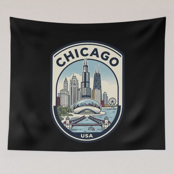 Item preview, Chicago Illinois Skyline Retro Travel Badge designed and sold by k3rstman1.