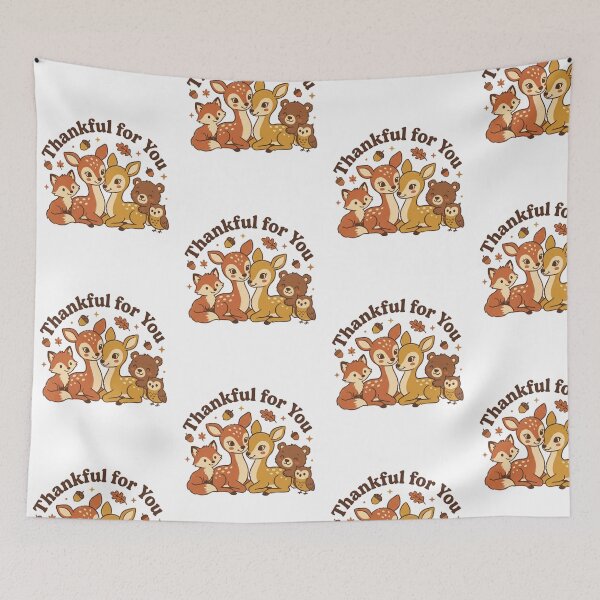 Item preview, Thankful for You Retro Woodland Animals Cute Fall Deer Fox Bear Owl Gratitude designed and sold by raedattia.