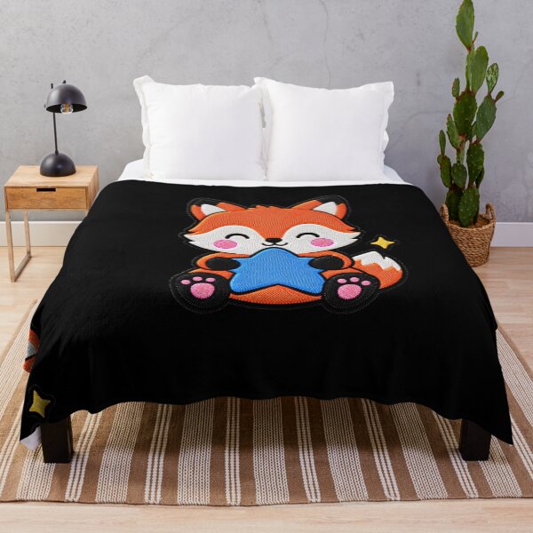 Item preview, Cute Fox Hugging Blue Star Kawaii Embroidery Patch designed and sold by ColorSplash123.