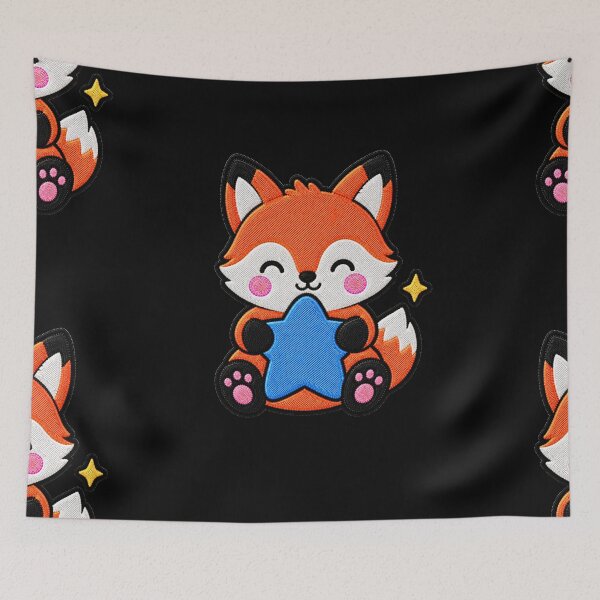 Artikelvorschau, Niedlicher Fuchs umarmt blauen Stern – Kawaii-Stickaufnäher entworfen und verkauft von ColorSplash123.