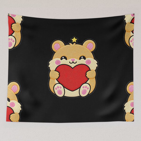 Item preview, Cute Hamster Hugging Red Heart Kawaii Embroidery Patch designed and sold by ColorSplash123.