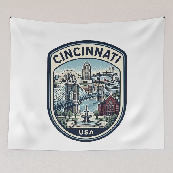 Item preview, Cincinnati Ohio Skyline Retro Travel Badge designed and sold by k3rstman1.