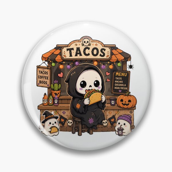 Item preview, Halloween Tacos Cute Grim Reaper Eating Tacos Spooky Food Truck designed and sold by Yellowriversss.