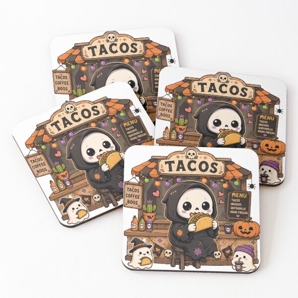 Item preview, Halloween Tacos Cute Grim Reaper Eating Tacos Spooky Food Truck designed and sold by Yellowriversss.