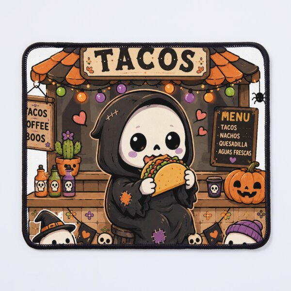 Item preview, Halloween Tacos Cute Grim Reaper Eating Tacos Spooky Food Truck designed and sold by Yellowriversss.