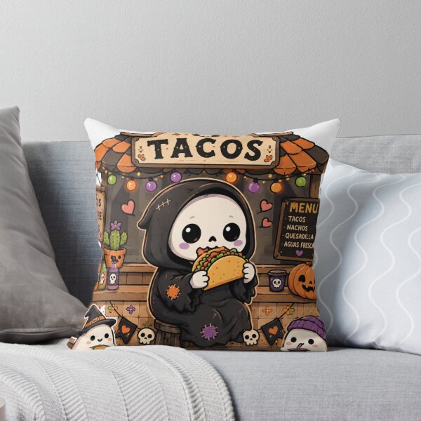 Item preview, Halloween Tacos Cute Grim Reaper Eating Tacos Spooky Food Truck designed and sold by Yellowriversss.