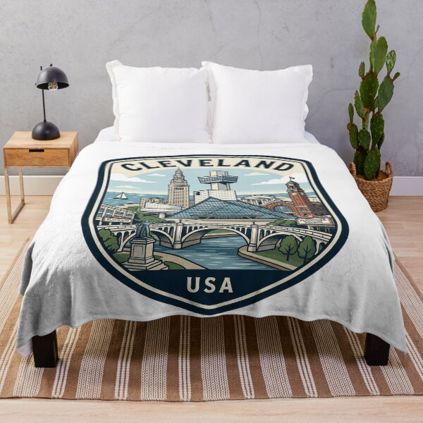 Artikelvorschau, Retro-Reiseabzeichen mit Skyline von Cleveland, Ohio entworfen und verkauft von k3rstman1.