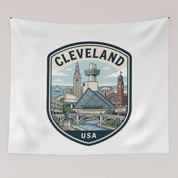 Item preview, Cleveland Ohio Skyline Retro Travel Badge designed and sold by k3rstman1.