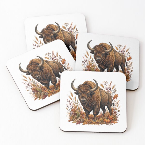 Item preview, Vintage Autumn Bison Illustration Rustic Fall Harvest Wildlife Nature designed and sold by raedattia.