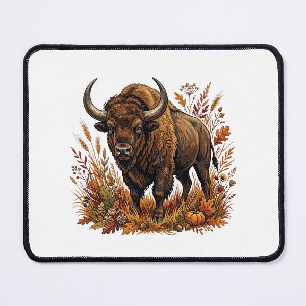 Item preview, Vintage Autumn Bison Illustration Rustic Fall Harvest Wildlife Nature designed and sold by raedattia.