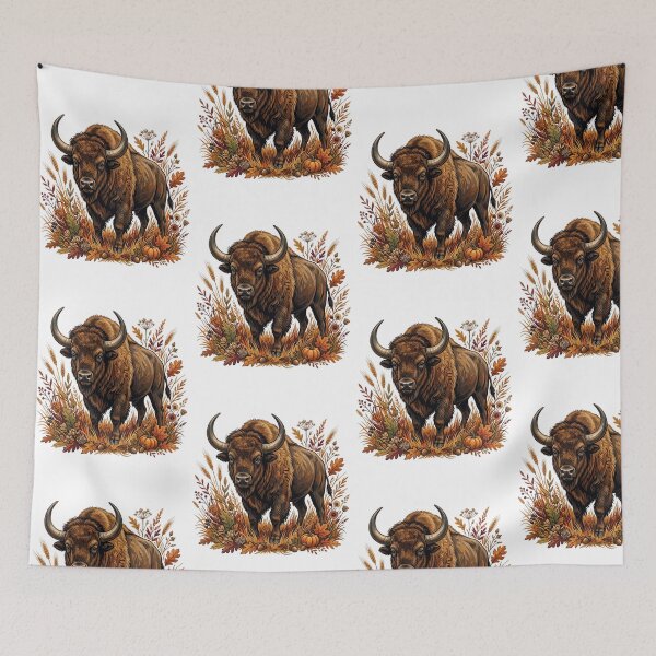 Item preview, Vintage Autumn Bison Illustration Rustic Fall Harvest Wildlife Nature designed and sold by raedattia.