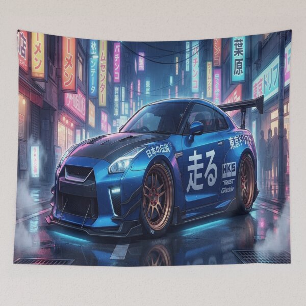 Item preview, Cyberpunk Blue JDM Tuner Car Night designed and sold by JMAVILA ART.