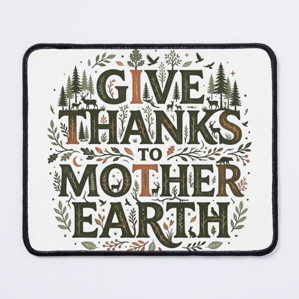 Item preview, Give Thanks to Mother Earth Typography Forest Wildlife Nature Quote Eco Friendly designed and sold by raedattia.