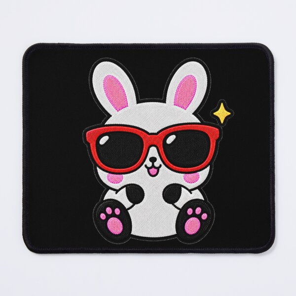 Item preview, Funny Bunny Wearing Huge Red Sunglasses Kawaii Embroidery Patch designed and sold by ColorSplash123.