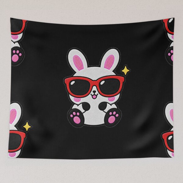 Item preview, Funny Bunny Wearing Huge Red Sunglasses Kawaii Embroidery Patch designed and sold by ColorSplash123.