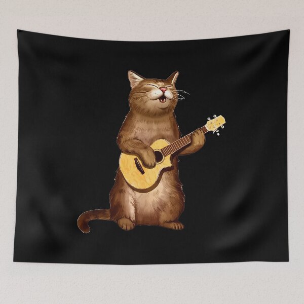 Item preview, Joyful Cat Playing Guitar Illustration designed and sold by GiaoCalonas.