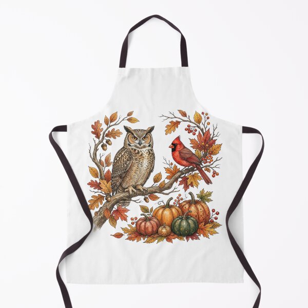 Item preview, Wise Owl and Red Cardinal Autumn Harvest Vintage Botanical Nature Illustration Cozy Fall designed and sold by raedattia.