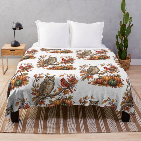 Item preview, Wise Owl and Red Cardinal Autumn Harvest Vintage Botanical Nature Illustration Cozy Fall designed and sold by raedattia.