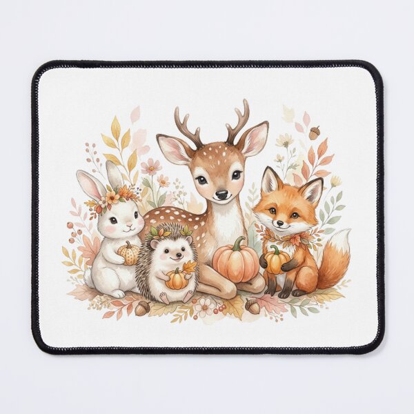 Item preview, Cute Woodland Animals Autumn Harvest Watercolor Fawn Bunny Fox and Hedgehog Fall designed and sold by raedattia.
