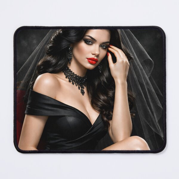 Item preview, Glamorous Woman in Black Veil – Gothic Elegance Fashion Portrait Art Print designed and sold by Kaleidoscope Print.
