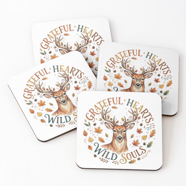 Item preview, Grateful Hearts Wild Souls Deer Autumn Harvest Typography Boho Nature Quote designed and sold by raedattia.