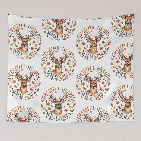 Item preview, Grateful Hearts Wild Souls Deer Autumn Harvest Typography Boho Nature Quote designed and sold by raedattia.