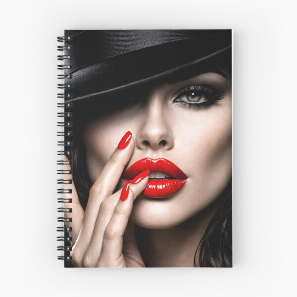 Item preview, Woman in Black Hat with Red Lips – Glamorous Noir Fashion Portrait Art Print designed and sold by Kaleidoscope Print.