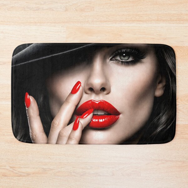 Item preview, Woman in Black Hat with Red Lips – Glamorous Noir Fashion Portrait Art Print designed and sold by Kaleidoscope Print.