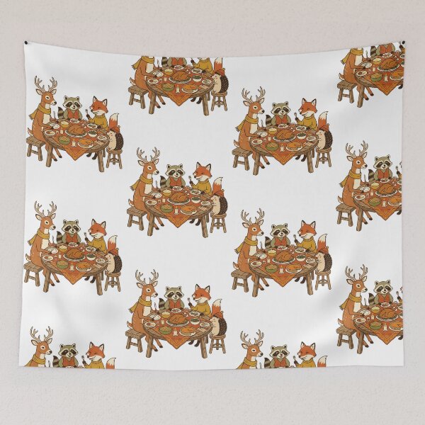 Item preview, Cute Woodland Animals Thanksgiving Dinner Table Feast Fall Holiday designed and sold by raedattia.