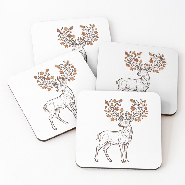Item preview, Minimalist Autumn Stag Line Art Deer Antlers with Fall Leaves Botanical Nature Drawing designed and sold by raedattia.