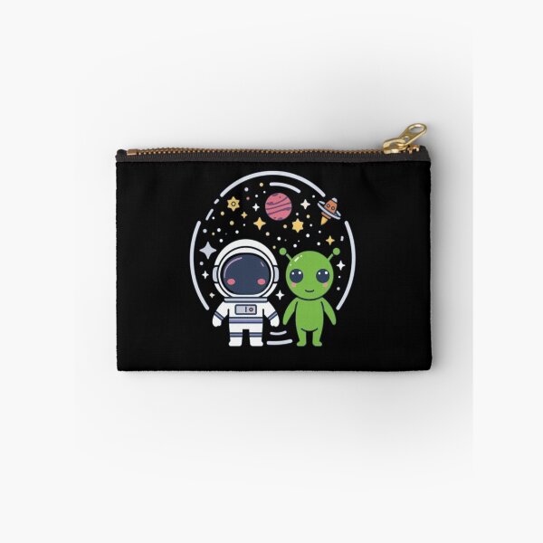 Item preview, Cute Astronaut And Friendly Alien Standing Together In Space With Stars Planet And Rocket designed and sold by KanDa-Shop.