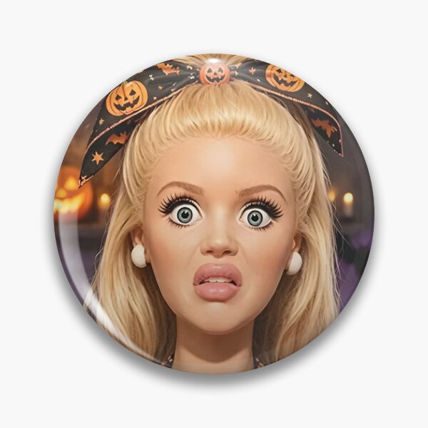 Item preview, Shocked Blonde Doll Pumpkin Bow Funny Halloween Meme designed and sold by Devilians92.