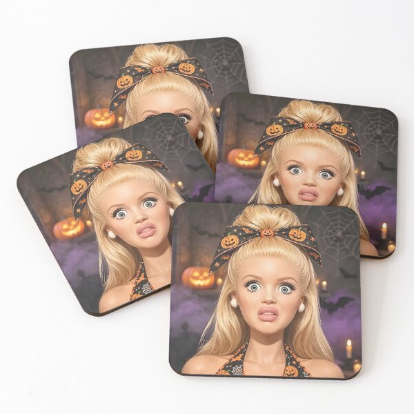 Item preview, Shocked Blonde Doll Pumpkin Bow Funny Halloween Meme designed and sold by Devilians92.