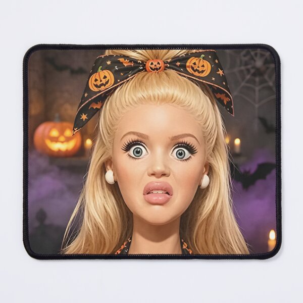 Item preview, Shocked Blonde Doll Pumpkin Bow Funny Halloween Meme designed and sold by Devilians92.