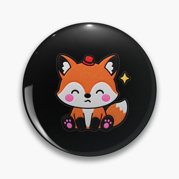 Artikelvorschau, Lustiger Fuchs mit kleinem roten Hut – Kawaii-Stickerei-Aufnäher entworfen und verkauft von ColorSplash123.