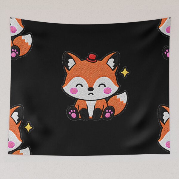 Item preview, Funny Fox Wearing Tiny Red Hat Kawaii Embroidery Patch designed and sold by ColorSplash123.