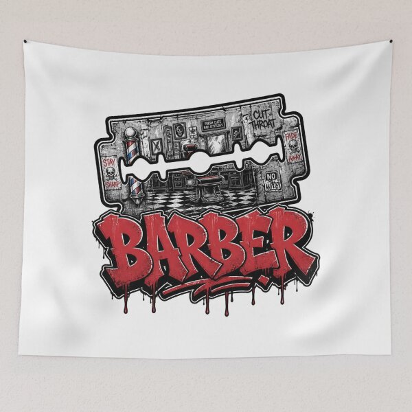 Item preview, Razor Blade Barbershop Scene Red Graffiti Streetwear Art designed and sold by Barber MD Culture.