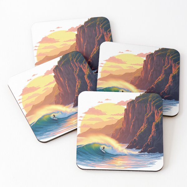 Item preview, Basque Coast Surfer at Golden Hour — Vintage Travel Poster Art designed and sold by DONOSTIADESIGN.