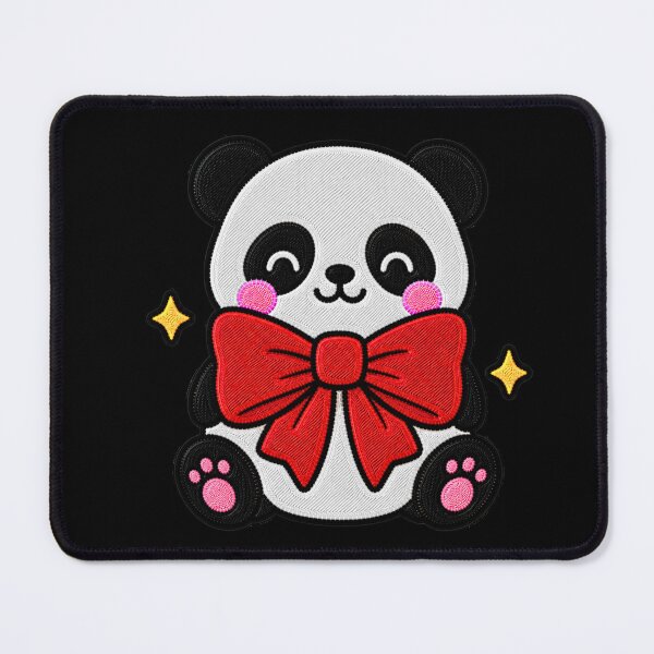 Item preview, Funny Panda Wearing Giant Red Bow Kawaii Embroidery Patch designed and sold by ColorSplash123.