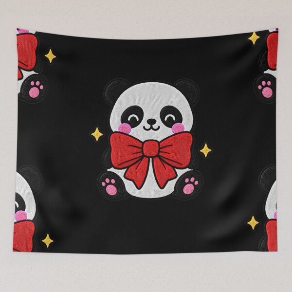 Item preview, Funny Panda Wearing Giant Red Bow Kawaii Embroidery Patch designed and sold by ColorSplash123.