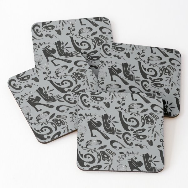 Item preview, Patrón floral folclórico caprichoso en tinta negra gris pizarra designed and sold by wissal.studio.