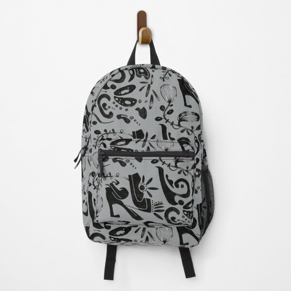 Item preview, Slate Grey Whimsical Black Ink Folk Floral Pattern designed and sold by wissal.studio.