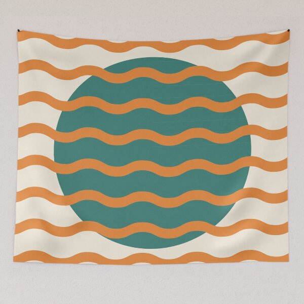 Item preview, Retro Wavy Pattern Vintage Teal & Burnt Honey Groovy Abstract Design designed and sold by nineFlorals.