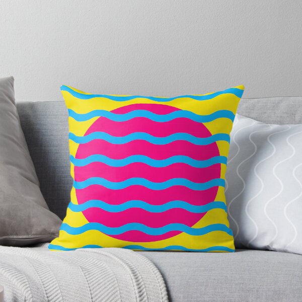 Item preview, Mid Century Modern Wavy Sun Throw Pillow in Vaporwave Night designed and sold by nineFlorals.