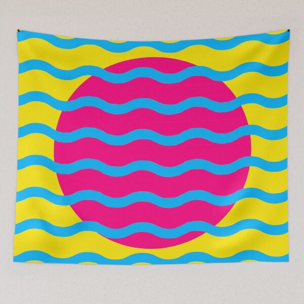 Item preview, Mid Century Modern Wavy Sun Throw Pillow in Vaporwave Night designed and sold by nineFlorals.