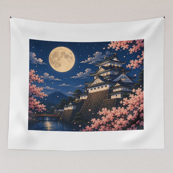 Aperçu de l'œuvre Château de Sakura au clair de lune créée et vendue par キンタロウ インク.