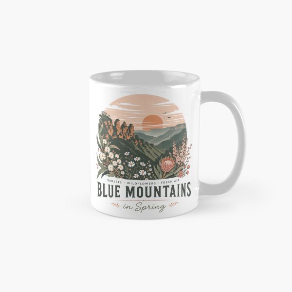 Item preview, Blue Mountains in Spring Australia Three Sisters Wildflower Sunset Travel  designed and sold by Yellowriversss.