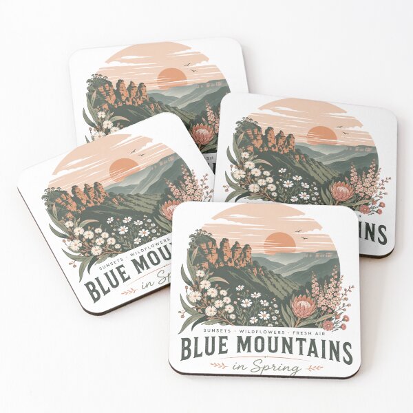 Item preview, Blue Mountains in Spring Australia Three Sisters Wildflower Sunset Travel  designed and sold by Yellowriversss.