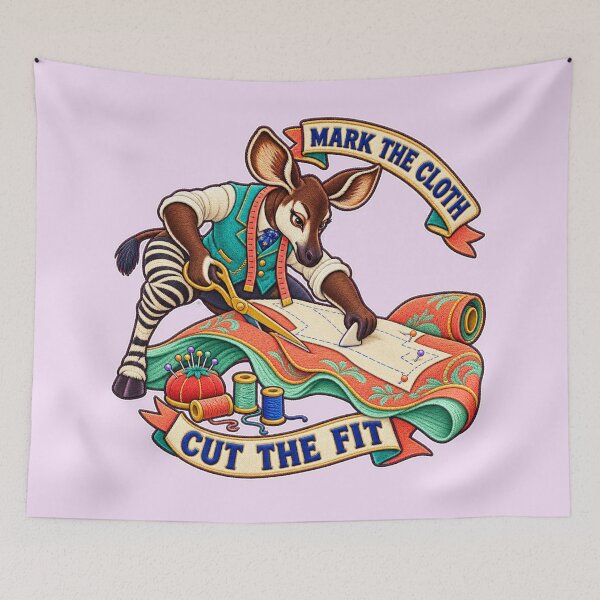 Item preview, Labor Day Okapi Tailor – Mark the Cloth Cut the Fit Embroidery Design designed and sold by Jaani-T.